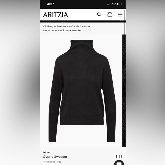 Wilfred Aritzia Black Cyprie Sweater 100% Merino wool - Picture 2 of 10